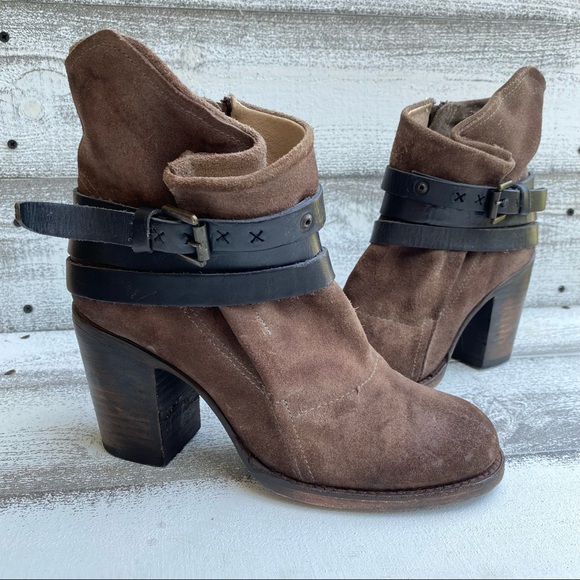 Freebird by Steven Shoes - Freebird by Steven Blaze Suede Leather Brown Tan Black Buckle Ankle Boot Booties